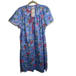 Simply Basic Womens Coat Robe Size Medium Blue Floral House Deadstock Midi New